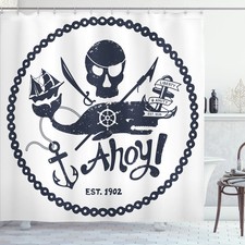 Abakuhaus, Jahrgang Duschvorhang, Nautik Piraten-Schädel, 175 cm x 175 cm