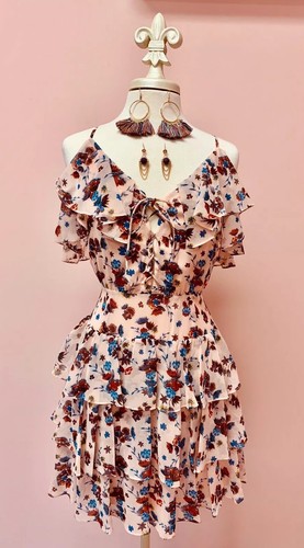 New Rebecca Minkoff Medium 6 8 Pink Floral Ruffles Womens Designer Dress NWT - Picture 3 of 10