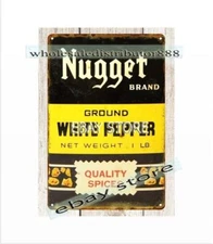 1950s NUGGET brand SPICE white pepper metal tin sign metal camping signs