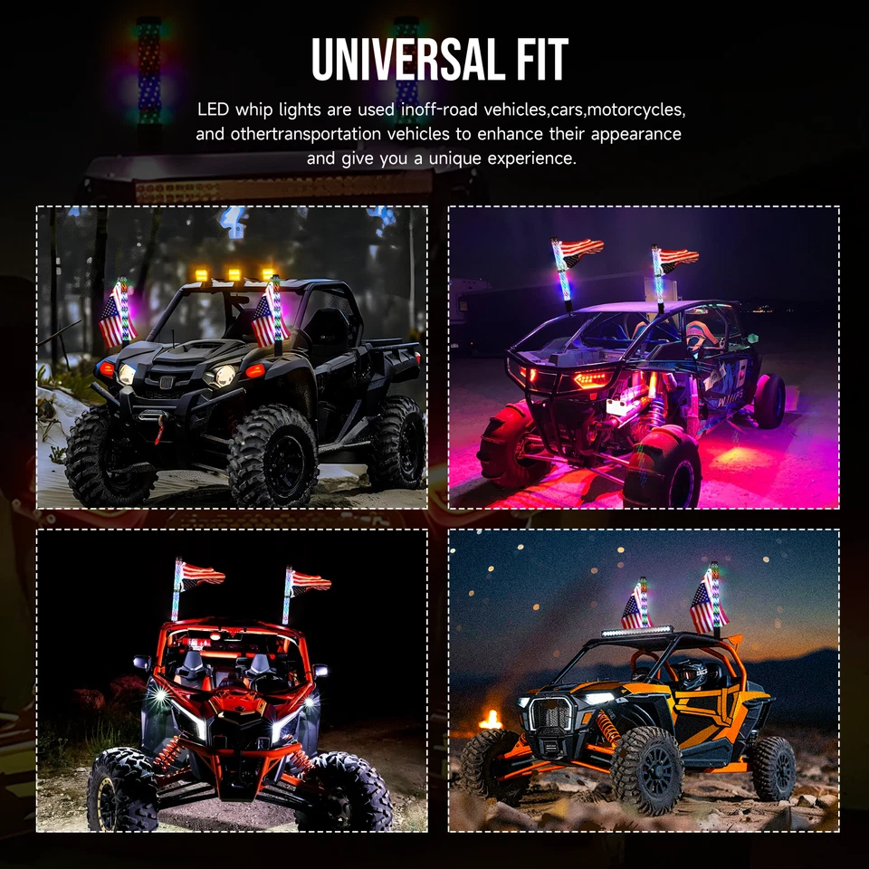 2x 2FT Thick Fat LED Whip Chasing RGB Lights For Can-Am Outlander Max 1000 1000R - Image 4 of 4