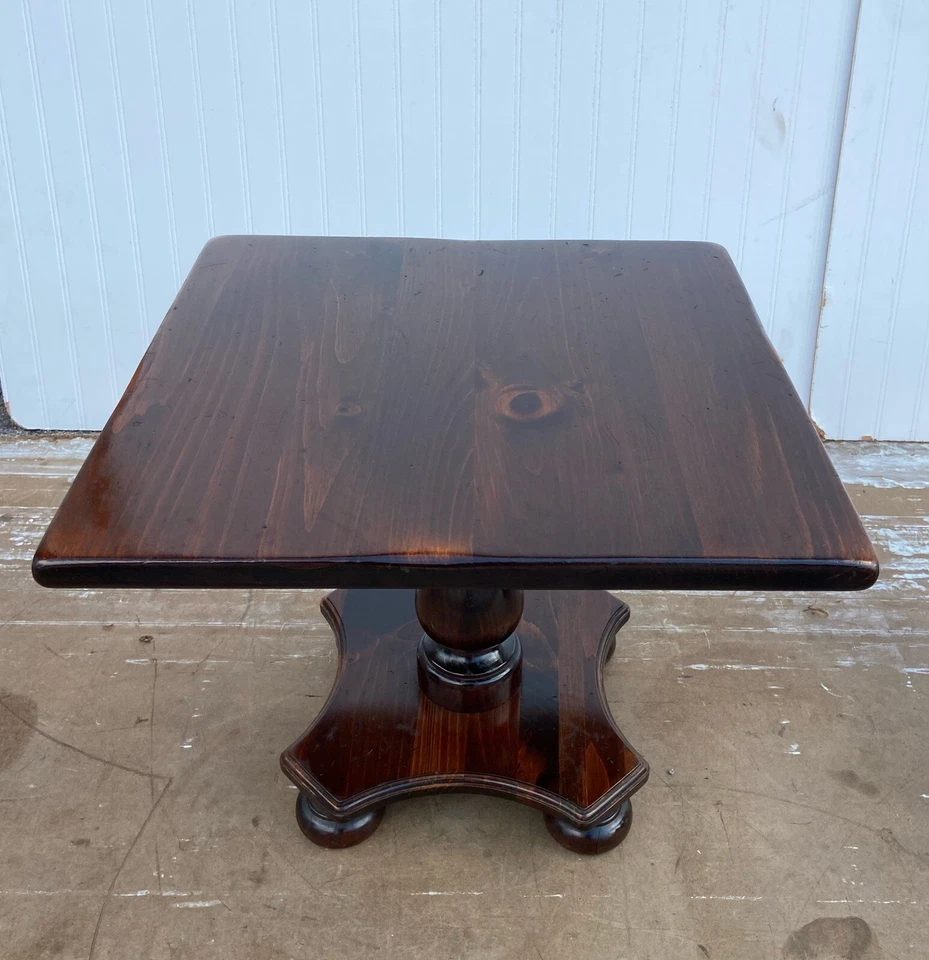 Vintage Ethan Allen Antiqued Pine Square Pedestal Cocktail Table #12-8054 - Image 2 of 4