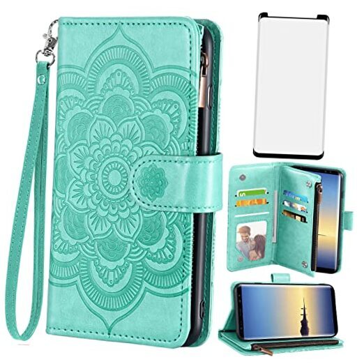Asuwish Compatible with Samsung Galaxy Note 8 Wallet Case and for Note 8 Green