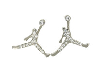 Michael Jordan Jumpman Logo Silver CZ Stud Earrings In Gift Box