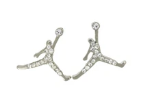 Michael Jordan Jumpman Logo Silver CZ Stud Earrings In Gift Box