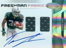 Taiwan Jones autographed relic patch football card 2011 Panini Freshman Fabric