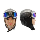 Convertible hood leather black - aviator hat - vintage hat including panoramic glasses
