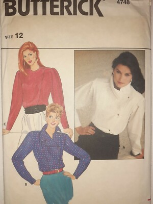 Blouse Loose Fitting Bib Front 12 Butterick 4748 Sewing Pattern VTG Cut