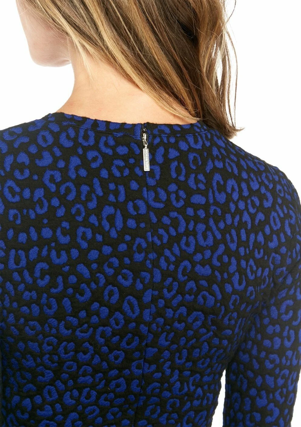 Abito MICHAEL KORS blu nero leopardato jacquard maglia a strati gonna con volant S = 4 6