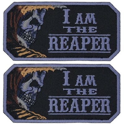 I Am The Reaper Embroidered Reaper Skull Patch  || 2PC HOOK BACKING  3.5''x1.75''