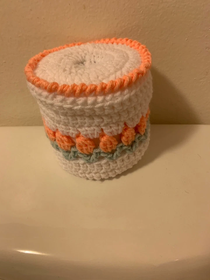 Tulip Flowers Peach Toilet Paper Tissue Cover New with green leaves Handmade - Image 2 of 3