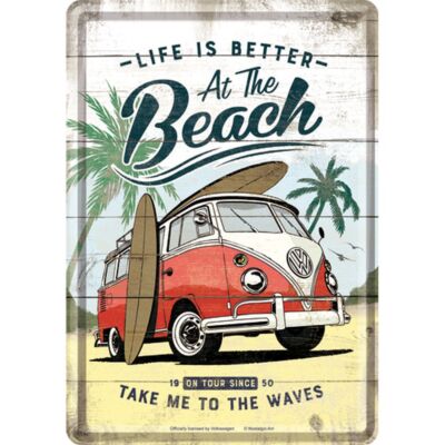Nostalgic-Art - Mini-Blechschild Metallschild Postkarte 10x14cm - VW Bulli Beach