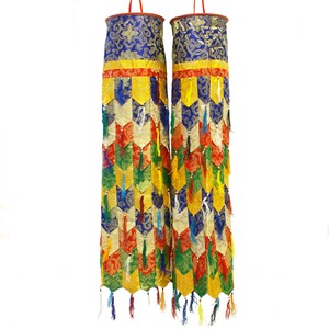 Tibetan Buddhist Large Pair Of Tube Round Flags Victory Banners
