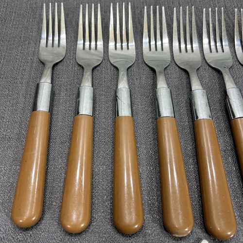 Vintage 20 Piece Butterscotch/Brown Plastic Handles Stainless Flatware - Picture 2 of 20