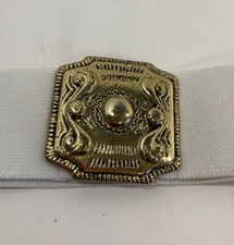 Vintage 1990s Gold Tone Buckle and White Elastic Womens Waist Belt