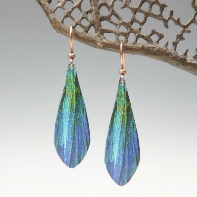 DC Designs Green Blue Abstract Art Double Sided Long Teardrop Earrings ME10LE