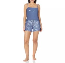 Champion Women's Sleep Cami and Short Set 2pc Animal Print Small Blue Loungewear
