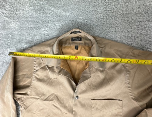 Arrow Dress Shirt Mens M (15) Fitted Solid Sateen Point Collar Casual Dress Top - Picture 10 of 13