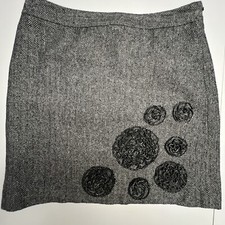 Ann Taylor LOFT Skirt Women s Size 4 Black White Herringbone Floral Trim Lined