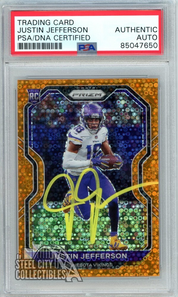 Justin Jefferson 2020 Panini Prizm Orange Disco Auto RC #398 PSA/DNA (Yellow)