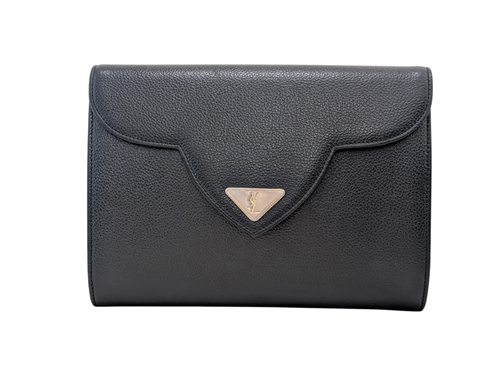 Yves Saint Laurent Clutch Second Bag Leather Black Purse Vintage YSL Authentic