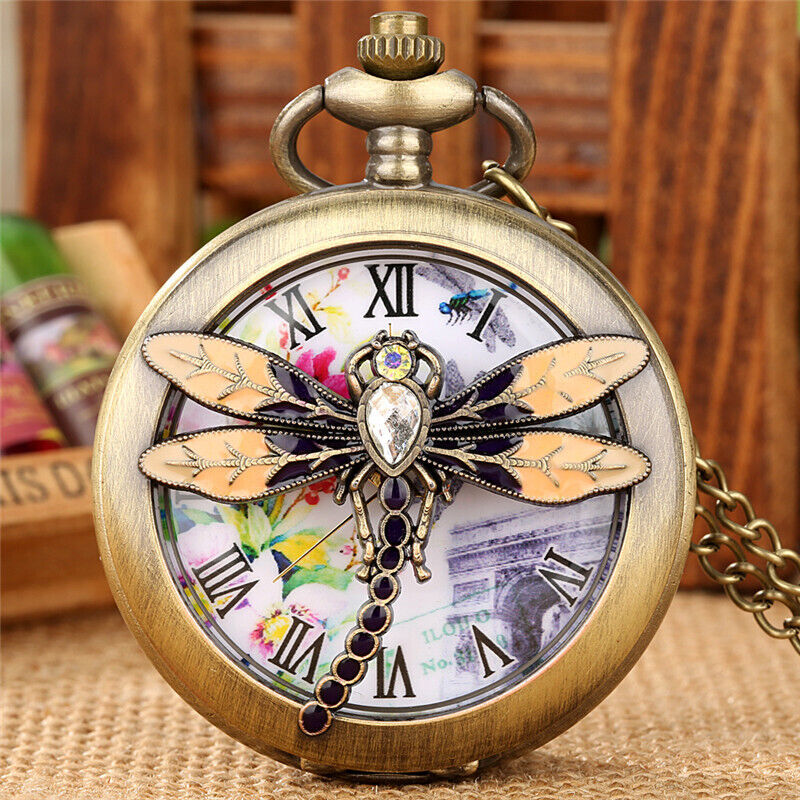 Vintage Hollow Butterfly Dragonfly Unisex Quartz Pocket