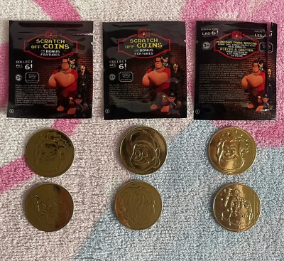 RARE WRECK-IT RALPH Subway Promotional Scratch Coins Opened Lot Of 6 Coins