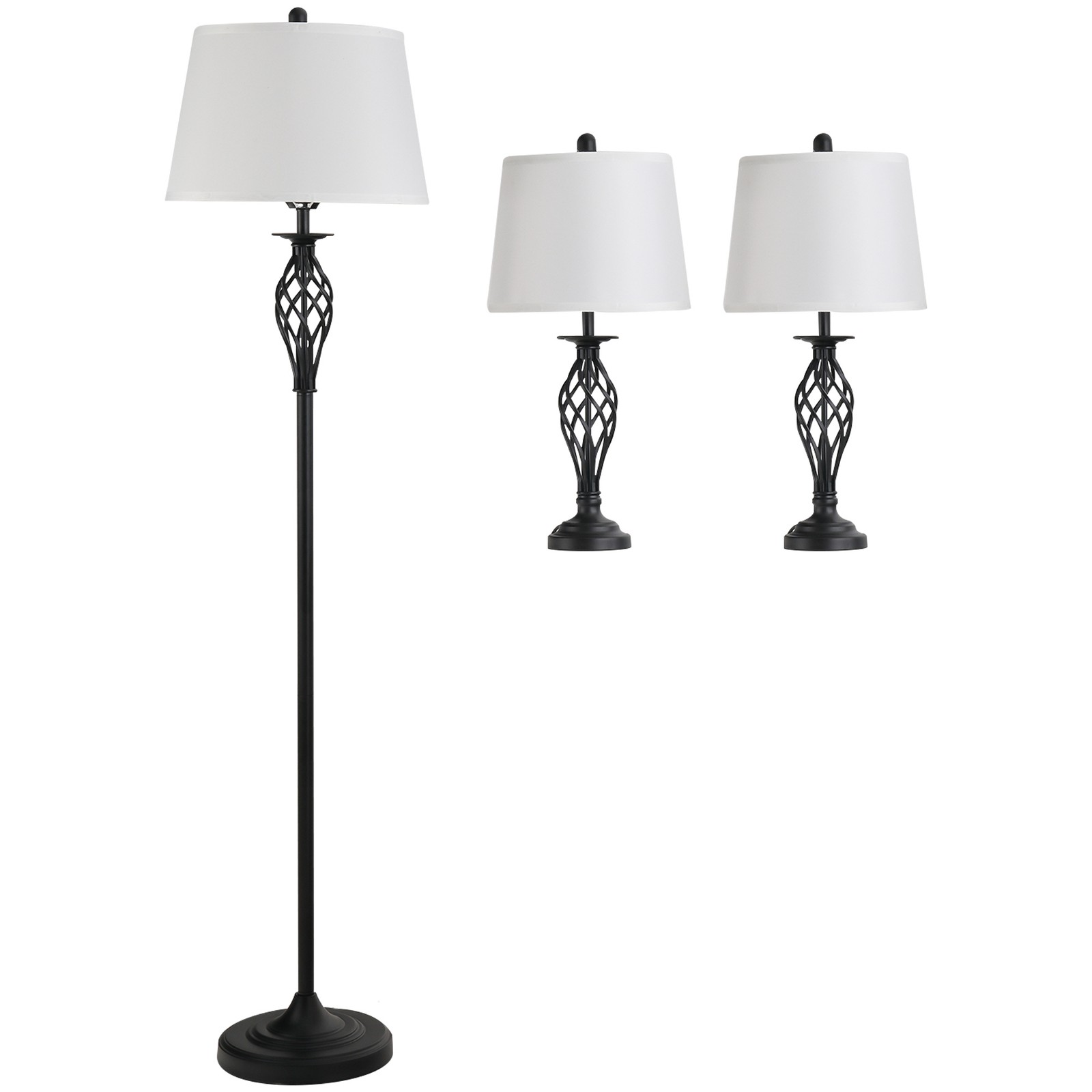 Set 3 Pezzi: 1 Lampada Da Terra E 2 Lampade Da Tavolo In Metallo, Design Vintage
