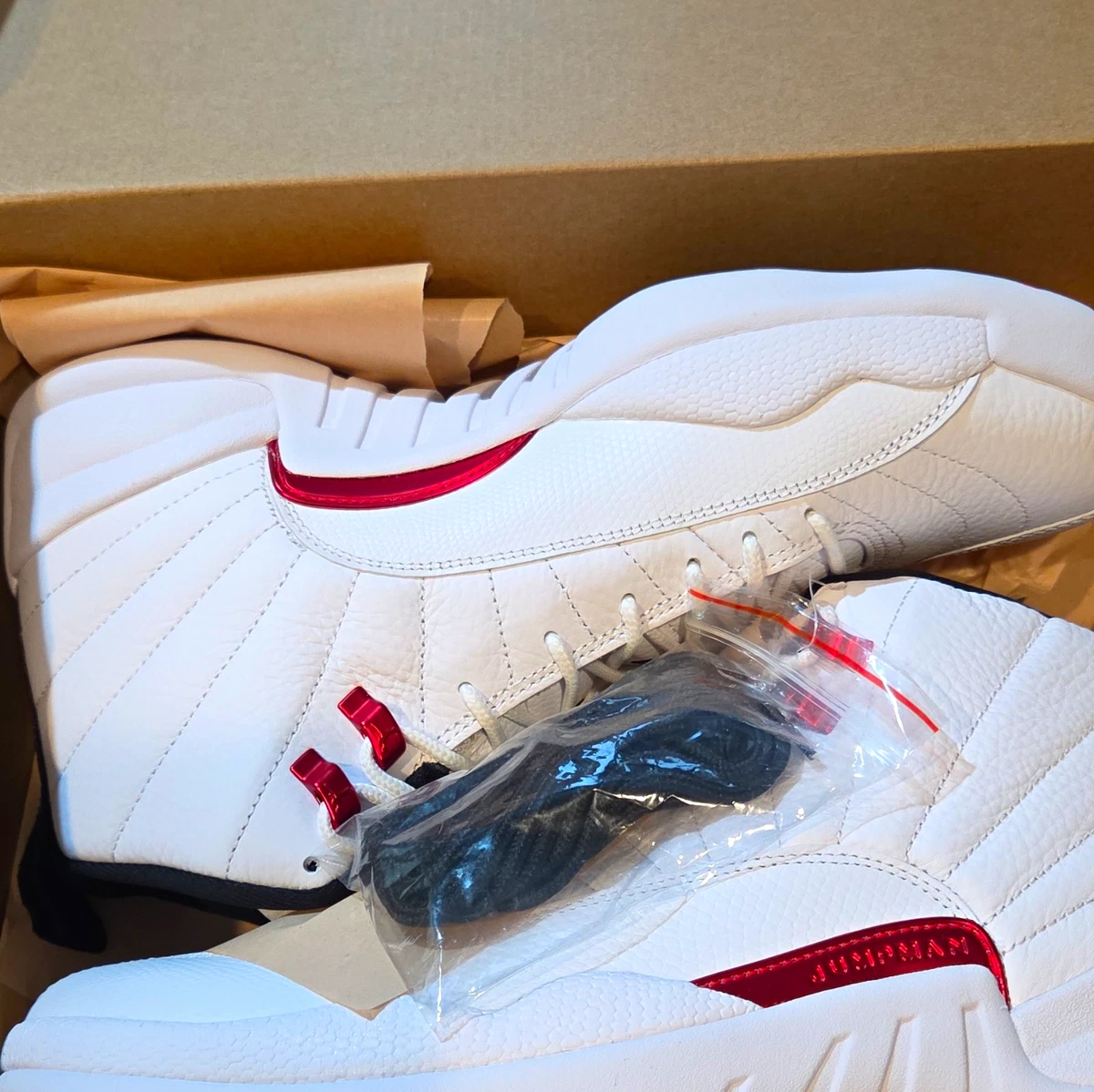 Jordan Air Jordan 12 High Top Leather Basketball Sneakers White/Red/Black NWB