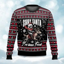 Bad Raccoon Stealing Sleigh Wild Rider Xmas Ugly Sweatshirt