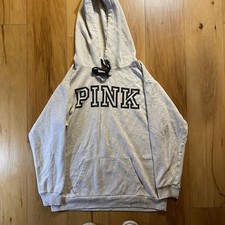 Victoria's Secret Pink Women's Gray Spellout Logo Hoodie Sweatshirt Size Small
