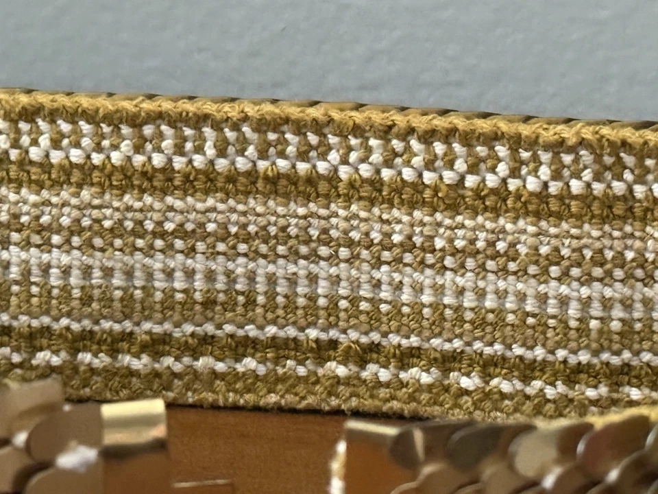 "Cinturón elástico ancho escala peces metal dorado vintage años 70 sin hebilla 24"" plano hasta 32""" Foto 4 de 4