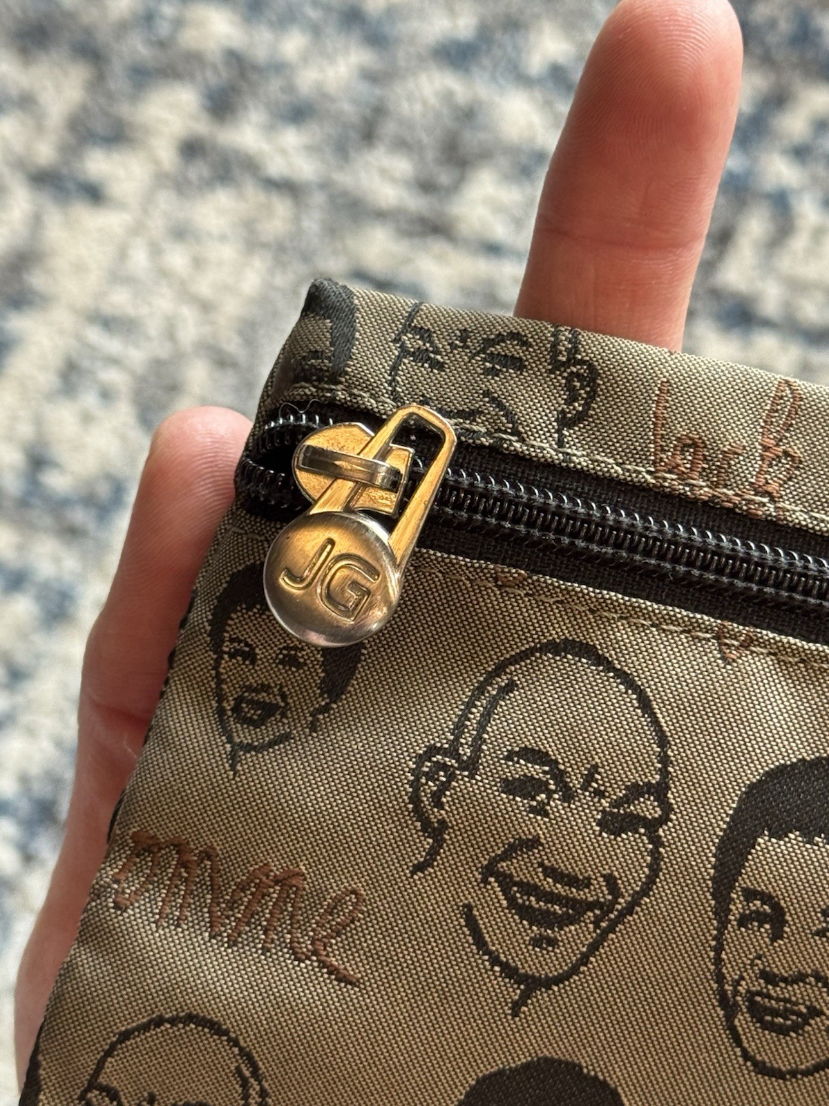 Vintage Jack Gomme Paris “Faces” Nylon & Leather Top Handle Purse Made In France