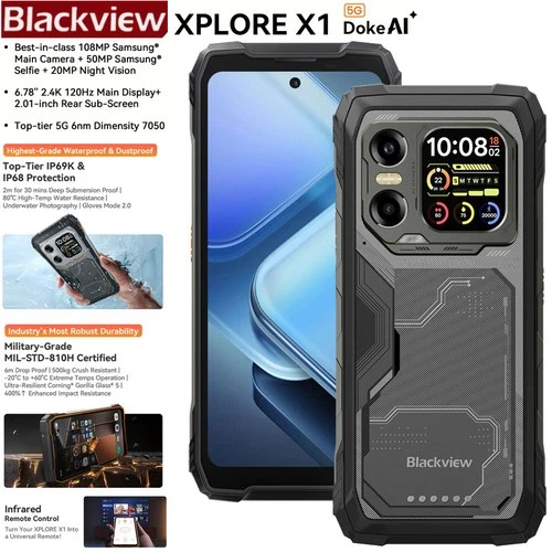 Blackview XPLORE X1 5G AI Rugged Smartphone Android 15 Waterproof Dimensity 7050