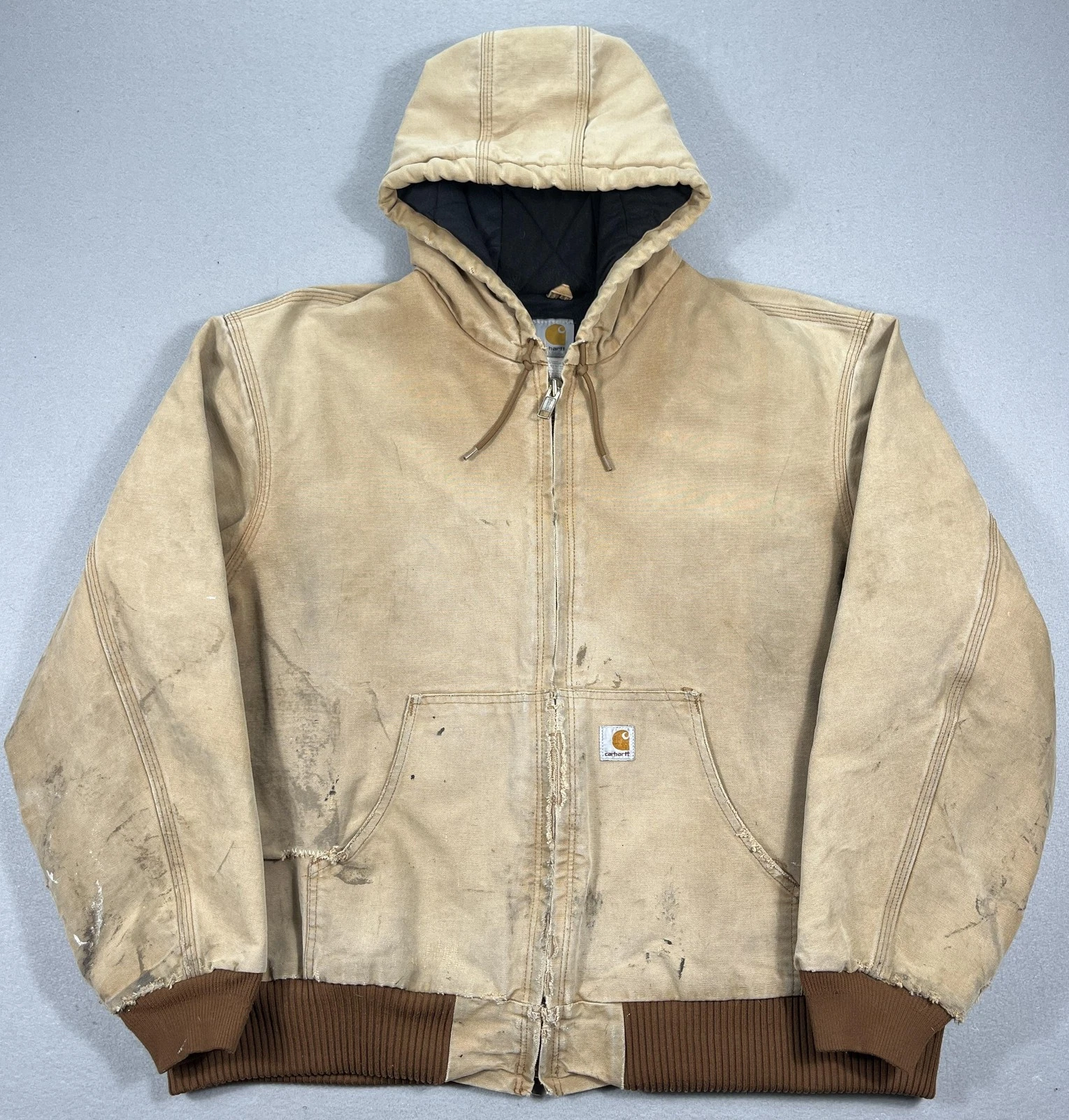 Carhartt Jacket Mens 2XL Brown J140 BRN Duck Canvas Hooded Quilted USA Workwear