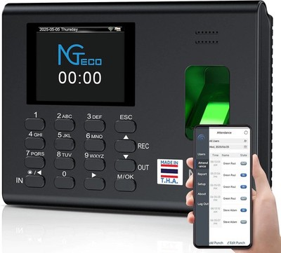 NGTeco WiFi Fingerprint Time Clock APP Employee Attendance Machine Small Biz
