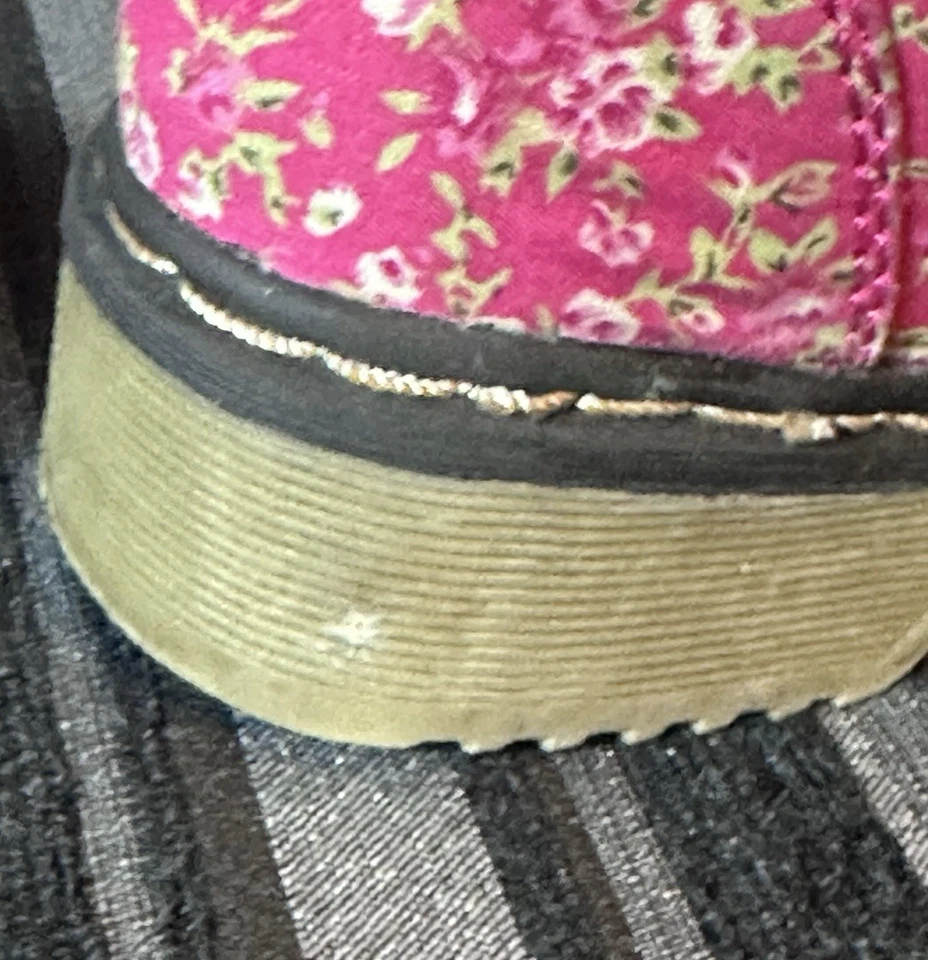 Botas Florales Niñas Pequeñas Talla 9C Rosa Flor Cadena Eslabón Hebilla Encaje Combate Foto 4 de 4