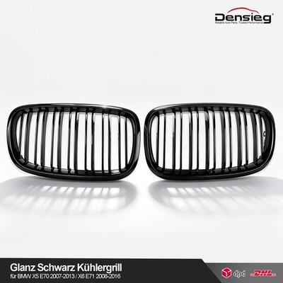 Densieg Nieren Grill Sport Kühlergrill für BMW X5 E70 X6 E71 06-13 Schwarz Glanz