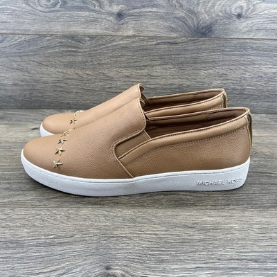 Michael Kors Womens Tan Leather Star Studded Slip On Sneakers HL17E Size 9.5M