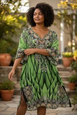BOHO FAIRY WHIMSY Seven Islands Green Dashiki Ethnic Print Tunic One Size