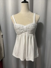 Vintage Y2K Abercrombie Fitch Babydoll Ruffled Smocked Cami Small Cotton White
