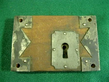 Antique Primitive Hand Forged Iron & Wood Door Rim Lock Large