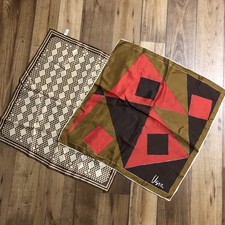 TWO Vera Neumann Scarves Browns Mod Retro MCM Geometric Vintage perfume smell 