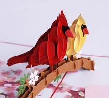 3D Popup Card of Cardinal Bird Couple, Paper Art  Handicraft, Greeting Card,...