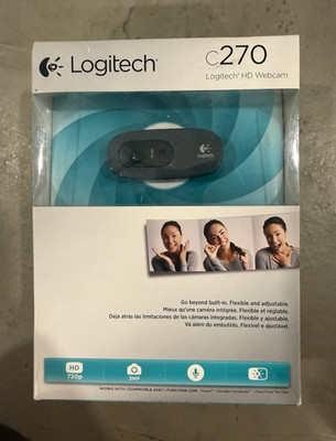 Logitech C270 HD Webcam 720p 30fps 3MP Built-In Mic Clip-On USB Black