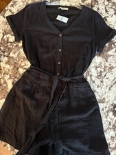 NWT New XLP PXL Loft Black Short Romper Jumpsuit Belted Short Sleeves