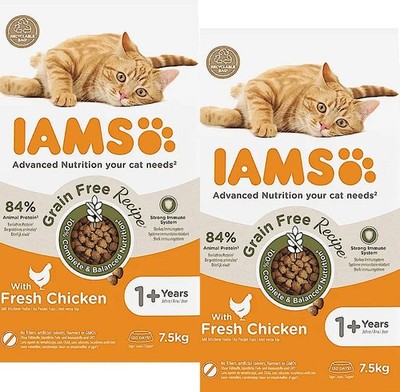 (  5,69/kg) IAMS Grain Free Chicken mit Huhn Katzenfutter getreidefrei 2 x 7,5kg