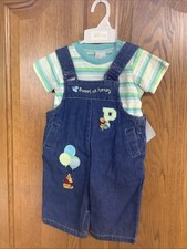 Disney Baby VTG Winnie The Pooh Denim Overall 2 Piece Set NWT 3/6 Months