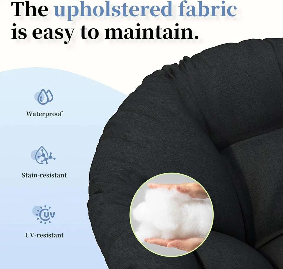 40" Wicker Papasan Chair with Cloud Thick Cushion, Fluid 360 Degree Swivel Accen - Image 4 of 4