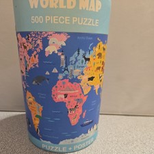 World Map 500 Piece Puzzle and Poster 19.7in X 13.8in Age 10 Family Fun NEW