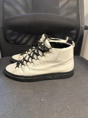Balenciaga Arena Men 7 40 White Leather Black High Top Sneakers